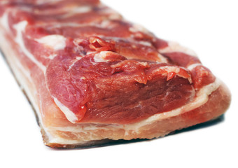 Slice of fresh lard with meat and peel. Ukrainian traditional food.