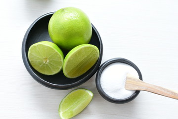Tahiti lemons, whole, sliced and salt