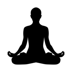 Yoga padmasana silhouette icon. Lotus pose isolated on white background. 