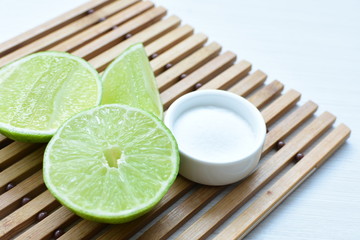 Tahiti lemons, whole, sliced and salt