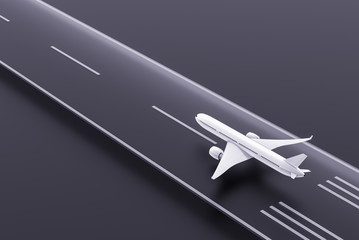 Airplane flies on the airport. Template, mockup, design.