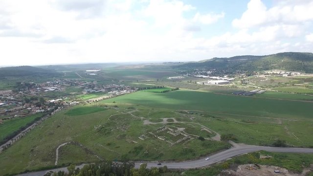 High angle view of ancient Beit Shemesh and fields of Elah Valley. DJI-0127-08