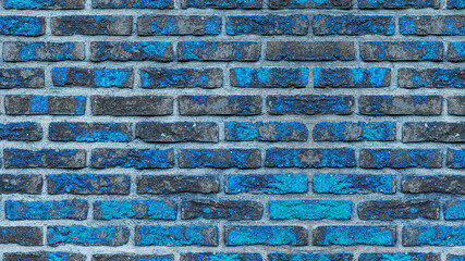 Blue gray turquoise abstract painted rustic brick wall texture background
