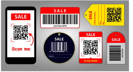 set of various bar code or set of packaging label bar code or qr codes. eps 10, easy to modify