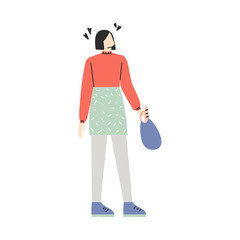 Flat vector simple illustration of a woman. Minimal drawing of a woman in pastel colors. Girl in red sweater and green skirt standing, posing. Design element for 8 March cards, posters, banners.