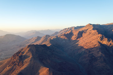 Naklejka premium View from the mountain of Moses, a beautiful sunrise in the mountains of Egypt