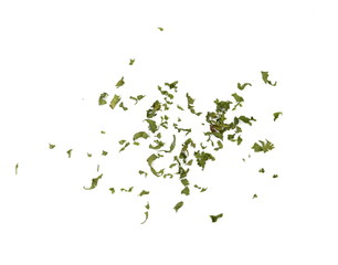 Spice dried celery pile isolated on white background. Green spice.