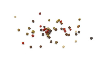 Spice of multicolored pepper isolated on white background.
