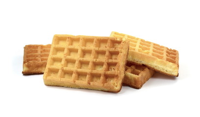 Freshly baked belgian waffles isolated on white background.