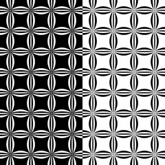 Two seamless geometrical black and white interweaving patterns, positive and negative version. Original design, pixel perfect swatch patterns included, vector eps 10