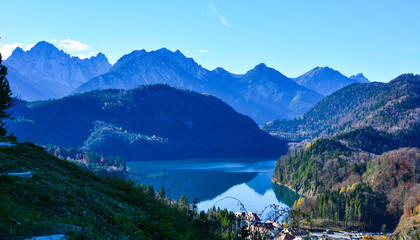 Fototapeta na wymiar Alpsee lake, Alpine landscape near Füssen town in Bavaria, Germany. 