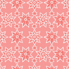 Vector red abstract snowflake stars seamless background. Suitable for textile, gift wrap and wallpaper.