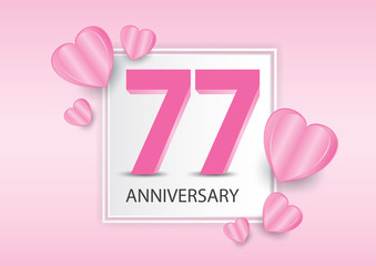 77 Years Anniversary Logo Celebration With heart background. Valentine’s Day Anniversary banner vector template