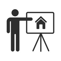 Businessman Presentation Growing Chart Board Icon, Flat pictogram Icon. Vector isolated illustration.