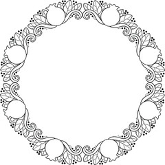 Pomegranates in bloom black on transparent line art wreath. Decoration for jewish holidays, biblical quotes and sayings copy space.