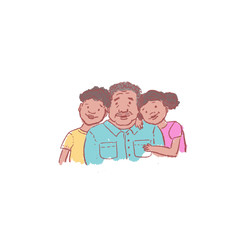 Hand drawn illustration of family - girl, boy, and man.