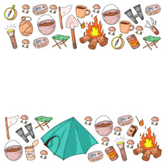 Camping vector illustration. Travel outdoor adventure