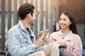 Young friendly people toasting in party, Celebrate Concept.