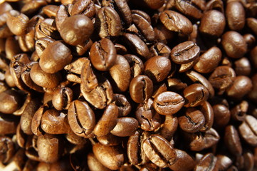 natural coffee beans in enlargement