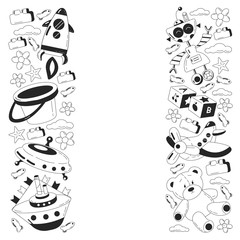 Fototapeta premium Kindergarten vector pattern with toys. Children play and grow together.