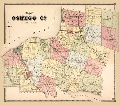 Map of Oswego County, New York published in 1867, a restored reproduction. I have selected interesting, old 19th and early 20th century graphic images for digital restoration and editing. 