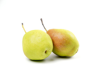 Isolated two fresh green Chinese pear on white background. Clipping path.