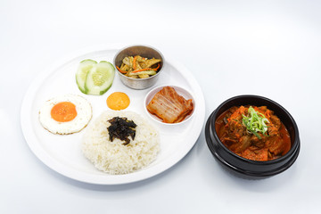 Isolated Asian - Korea food lunch set in studio light white background