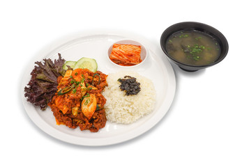 Isolated Asian - Korea food lunch set in studio light white background