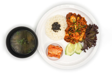 Isolated Asian - Korea food lunch set in studio light white background