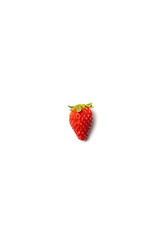one portrait isolated fresh strawberry on the pure white backgroud in studio light. Clipping path.