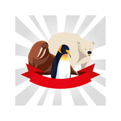 arctic animals greeting card with ribbon