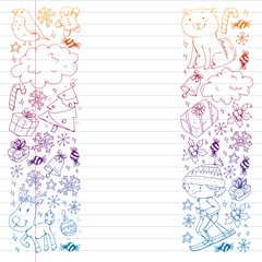 Christmas pattern with little children. Kids play and have fun during winter vacations.