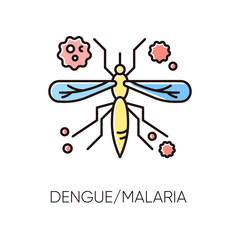 Dengue, malaria RGB color icon. Tropical infectious disease, dangerous mosquito borne illness. Exotic viral sickness. African blood sucking insect, virus carrier isolated vector illustration