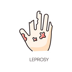 Leprosy RGB color icon. Dangerous bacterial disease, contagious illness. Nerve damaging sickness. Medical diagnosis, healthcare and medicine. Disfigured human hand isolated vector illustration