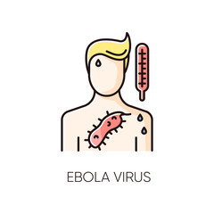 Ebola virus RGB color icon. Dangerous viral disease, deadly infectious illness, fatal sickness. Medical diagnosis, healthcare and medicine. Person with EVD symptoms. Isolated vector illustration