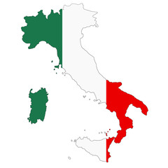 Italy map on white background with clipping path
