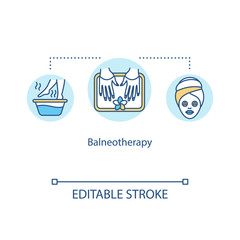 Balneotherapy concept icon. Spa therapy idea thin line illustration. Therapeutic use of water. Mineral water treatment. Vector isolated outline RGB color drawing. Editable stroke