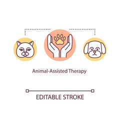 Animal-assisted therapy concept icon. Emotional support idea thin line illustration. Pet therapy. Complementary medicine. Vector isolated outline RGB color drawing. Editable stroke