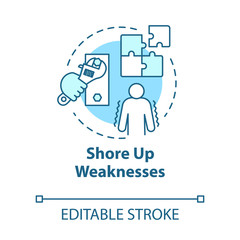 Shore up weaknesses concept icon. Personal goal. Development and improvement. SWOT strategy. Self-building idea thin line illustration. Vector isolated outline RGB color drawing. Editable stroke