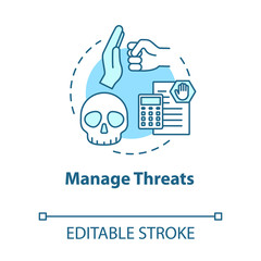 Manage threats concept icon. Self-building and development. Handling crisis. System malware. Achieve goals idea thin line illustration. Vector isolated outline RGB color drawing. Editable stroke