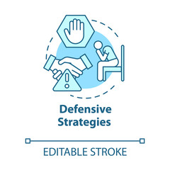Defensive strategies concept icon. Safety tactic. Setting deals. Dealing with conflict. Competition idea thin line illustration. Vector isolated outline RGB color drawing. Editable stroke