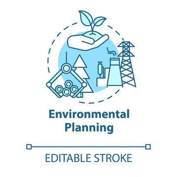 Environmental Planning Concept Icon. Building Construction. Urban Infrastructure. Landscape Use Idea Thin Line Illustration. Vector Isolated Outline RGB Color Drawing. Editable Stroke