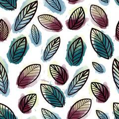 Watercolor seamless pattern abstract leaves on a white background