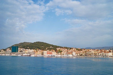 Naklejka na ściany i meble Travel by Croatia. Beautiful landscape with Split Old Town on sea shore.