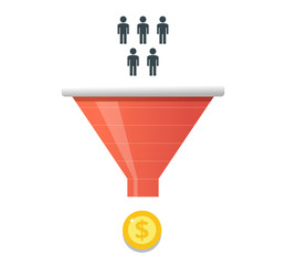 Purchase funnel and lead generation in digital marketing. Customer attraction business concept.