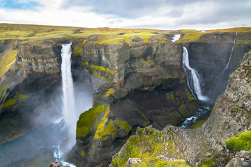 Beautiful landscape of Haifoss waterfall - Iceland