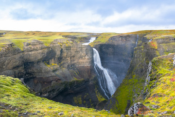 Beautiful landscape of Haifoss waterfall - Iceland