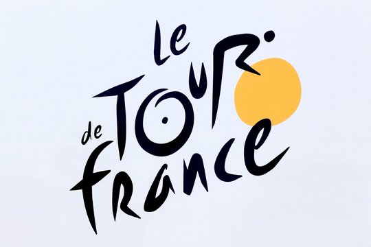 Villars, France - July 16, 2016: Logo Of Tour De France Cycling On A Wall. The Tour De France Is An Annual Multiple Stage Bicycle Race Primarily Held In France