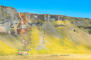 Beautiful waterfall in southern site from Hringvegur Road - Ring Road IS1 - Iceland