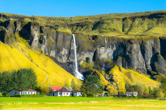 Beautiful view of Foss a Sidu waterfall in Dverghamrar - Iceland